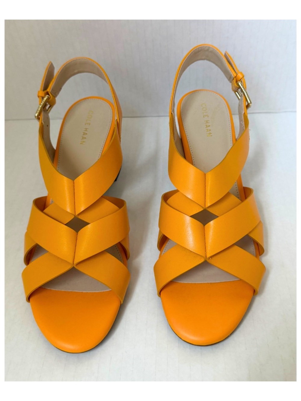 Cole Haan NWOT Jamie Strappy Sandals Radiant Yellow Leather Block Heel Size 8